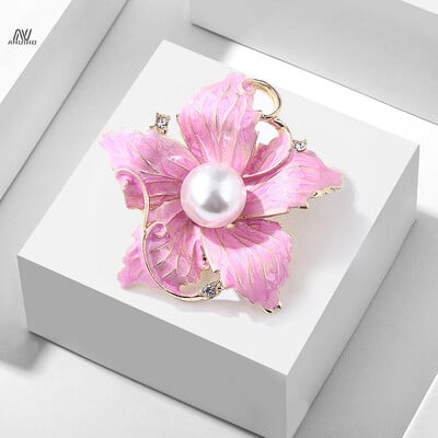 Pink Flower Brooch Korean Fashion Big Lapel Pins Wedding Accessories Elegant Crystal Flower Luxury Jewelry