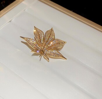 Vintage Full Rhinestone Maple Leaf Καρφίτσες για Γυναικείες Καρφίτσες για Πέτο Φυτικά Κομψά κοσμήματα Corsage Party