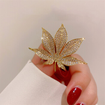 Vintage Full Rhinestone Maple Leaf Καρφίτσες για Γυναικείες Καρφίτσες για Πέτο Φυτικά Κομψά κοσμήματα Corsage Party