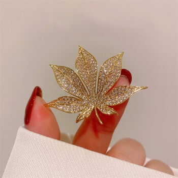 Vintage Full Rhinestone Maple Leaf Καρφίτσες για Γυναικείες Καρφίτσες για Πέτο Φυτικά Κομψά κοσμήματα Corsage Party