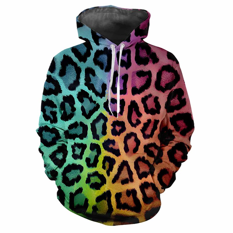 Leopardia potlač 3D Harajuku Street Fashion Avantgarda Muži Ženy Sexy Zábavný štýl Mäkký Pohodlný Trend Hip-hop Osobnosť Mikina