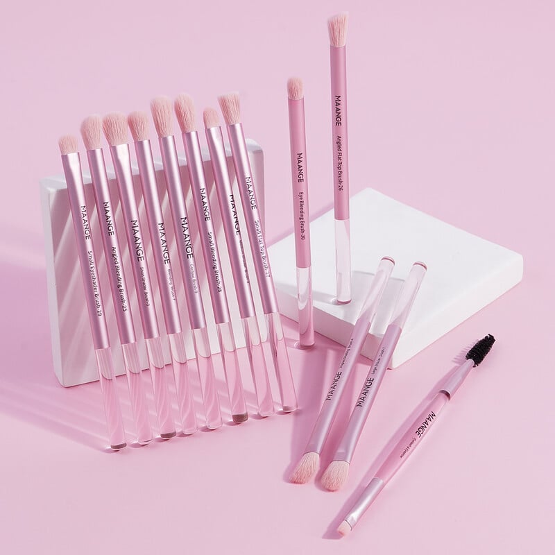 MAANGE 13 бр. Розов подарък Комплект четки за грим Професионални безупречни детайли Коректор Сенки за очи Смесване на вежди Мека четина Пътуване