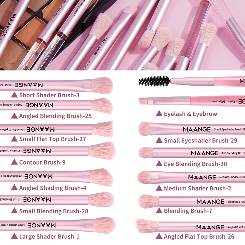 MAANGE 13 бр. Розов подарък Комплект четки за грим Професионални безупречни детайли Коректор Сенки за очи Смесване на вежди Мека четина Пътуване