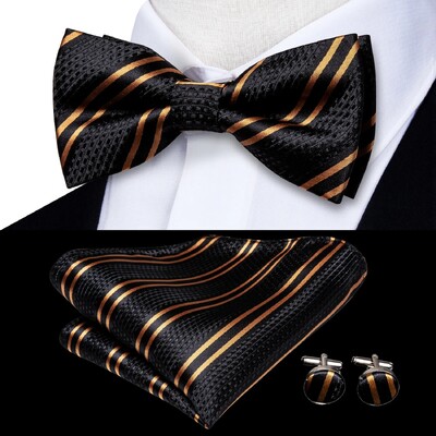 Hi-Tie Black Paisley gėlėtas kieto šilko iš anksto surištas vyriškas peteliškės rankogalių segtukų rinkinys peteliškės kaklaraištis, skirtas vyriškų žakardo vestuvių verslui