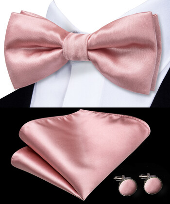 Hi-Tie Dusty Pink Silk Mens Solid Sage Green Предварително вързана папионка Комплект копчета за ръкавели Пеперуда с папионка на възел за мъжки сватбен бизнес