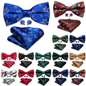 Barry.Wang selyem férfi karácsonyi csokornyakkendő Hanky mandzsettagomb készlet előre megkötött csokornyakkendő Karácsonyi Mikulás Fesztivál Zöld Piros Kék Arany Sárga Ajándék