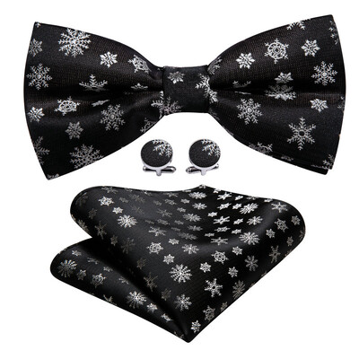 Barry.Wang selyem férfi karácsonyi csokornyakkendő Hanky mandzsettagomb készlet előre megkötött csokornyakkendő Karácsonyi Mikulás Fesztivál Zöld Piros Kék Arany Sárga Ajándék