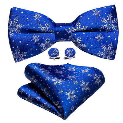 Barry.Wang selyem férfi karácsonyi csokornyakkendő Hanky mandzsettagomb készlet előre megkötött csokornyakkendő Karácsonyi Mikulás Fesztivál Zöld Piros Kék Arany Sárga Ajándék