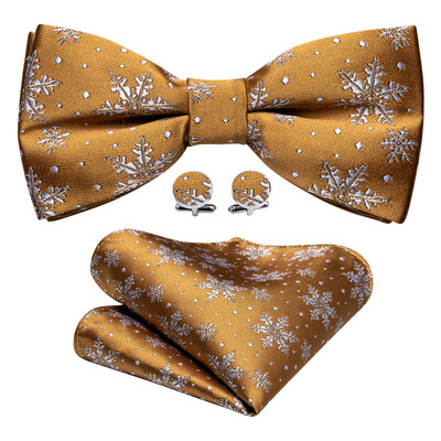 Barry.Wang selyem férfi karácsonyi csokornyakkendő Hanky mandzsettagomb készlet előre megkötött csokornyakkendő Karácsonyi Mikulás Fesztivál Zöld Piros Kék Arany Sárga Ajándék