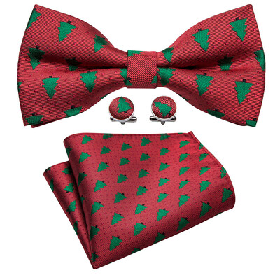 Barry.Wang selyem férfi karácsonyi csokornyakkendő Hanky mandzsettagomb készlet előre megkötött csokornyakkendő Karácsonyi Mikulás Fesztivál Zöld Piros Kék Arany Sárga Ajándék