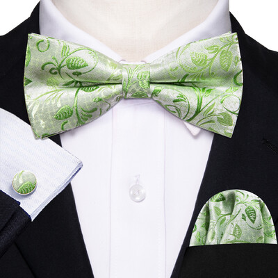 Barry.Wang roheline sinakassinine piparmünt Salvei siidist meeste kikilips Jacquard Paisley lilleline eelseotud kikilips Hanky mansetinööpide komplekt pulmaäri