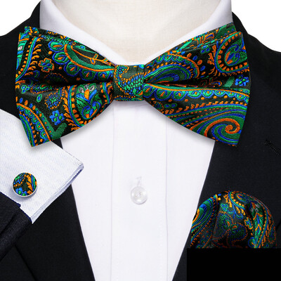 Barry.Wang roheline sinakassinine piparmünt Salvei siidist meeste kikilips Jacquard Paisley lilleline eelseotud kikilips Hanky mansetinööpide komplekt pulmaäri