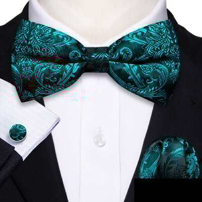 Barry.Wang roheline sinakassinine piparmünt Salvei siidist meeste kikilips Jacquard Paisley lilleline eelseotud kikilips Hanky mansetinööpide komplekt pulmaäri