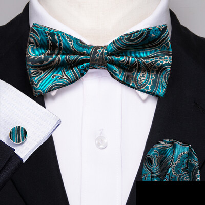 Barry.Wang roheline sinakassinine piparmünt Salvei siidist meeste kikilips Jacquard Paisley lilleline eelseotud kikilips Hanky mansetinööpide komplekt pulmaäri