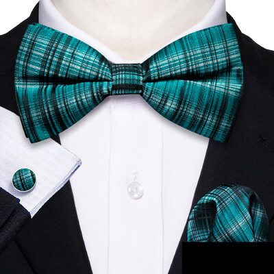 Barry.Wang roheline sinakassinine piparmünt Salvei siidist meeste kikilips Jacquard Paisley lilleline eelseotud kikilips Hanky mansetinööpide komplekt pulmaäri