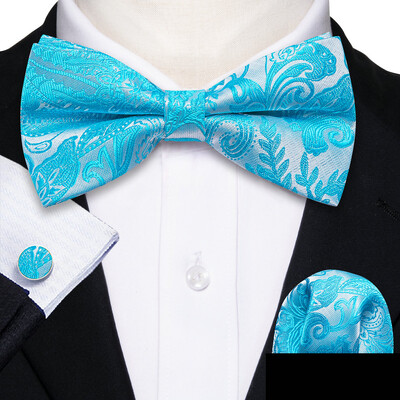 Barry.Wang roheline sinakassinine piparmünt Salvei siidist meeste kikilips Jacquard Paisley lilleline eelseotud kikilips Hanky mansetinööpide komplekt pulmaäri