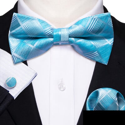 Barry.Wang roheline sinakassinine piparmünt Salvei siidist meeste kikilips Jacquard Paisley lilleline eelseotud kikilips Hanky mansetinööpide komplekt pulmaäri