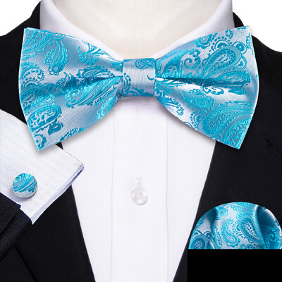 Barry.Wang roheline sinakassinine piparmünt Salvei siidist meeste kikilips Jacquard Paisley lilleline eelseotud kikilips Hanky mansetinööpide komplekt pulmaäri