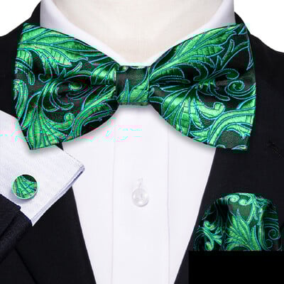 Barry.Wang roheline sinakassinine piparmünt Salvei siidist meeste kikilips Jacquard Paisley lilleline eelseotud kikilips Hanky mansetinööpide komplekt pulmaäri