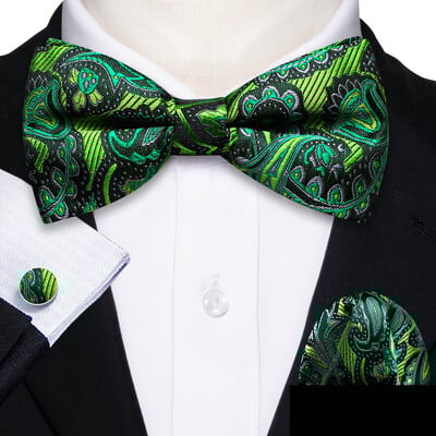 Barry.Wang roheline sinakassinine piparmünt Salvei siidist meeste kikilips Jacquard Paisley lilleline eelseotud kikilips Hanky mansetinööpide komplekt pulmaäri