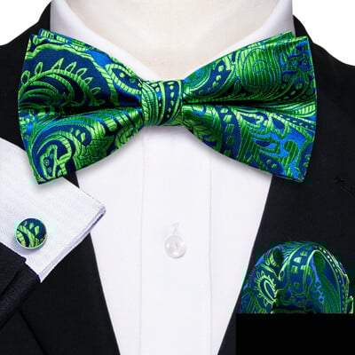 Barry.Wang roheline sinakassinine piparmünt Salvei siidist meeste kikilips Jacquard Paisley lilleline eelseotud kikilips Hanky mansetinööpide komplekt pulmaäri