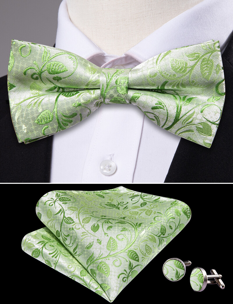 Barry.Wang Green Teal Mint Sage Silk Ανδρικό παπιγιόν Jacquard Paisley Floral προδεμένο παπιγιόν Hanky Σετ μανικετόκουμπα Γάμος Business