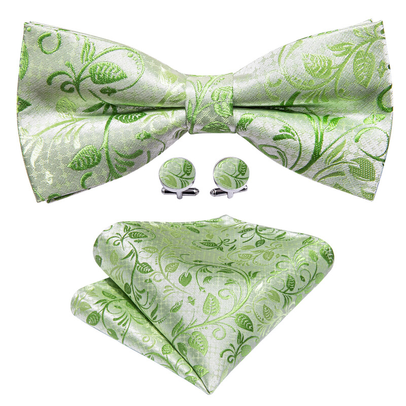 Barry.Wang Green Teal Mint Sage Silk Ανδρικό παπιγιόν Jacquard Paisley Floral προδεμένο παπιγιόν Hanky Σετ μανικετόκουμπα Γάμος Business