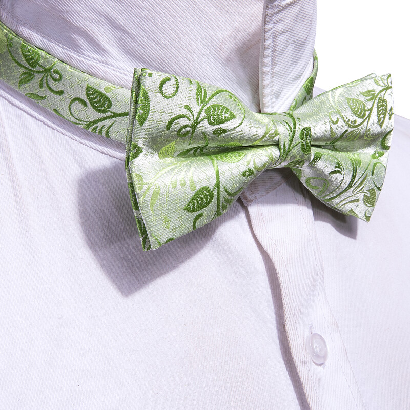 Barry.Wang Green Teal Mint Sage Silk Ανδρικό παπιγιόν Jacquard Paisley Floral προδεμένο παπιγιόν Hanky Σετ μανικετόκουμπα Γάμος Business