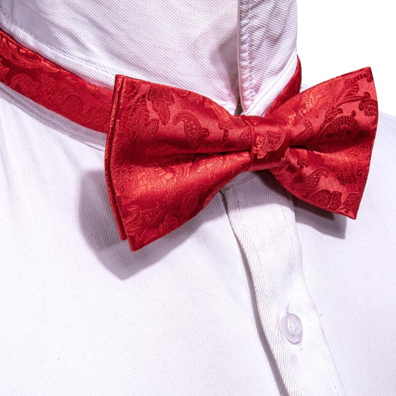 Barry.Wang Sarkans sarkanbrūns bordo zīda vīriešu tauriņš, žakarda Paisley, ziedu, iepriekš sasiets tauriņš Hanky aproču pogu komplekts kāzu biznesam