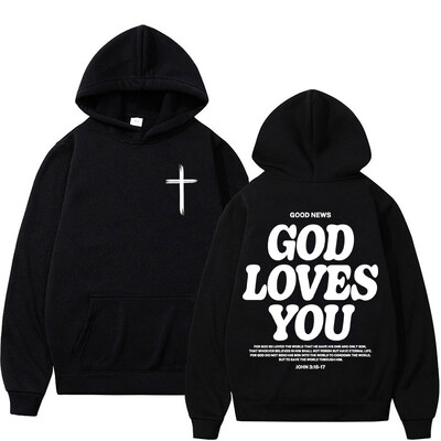 Harajuku Αισθητική Χριστιανική Εκκλησία Ιησούς Hoodie Βίβλος Στίχος Θεός σε αγαπά με κουκούλα Ανδρικά Γυναικεία Vintage Φούτερ Streetwear Y2K