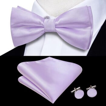 Hi-Tie Solid Light Purple Butterfly Silk Men Tie Hanky Cufflinks Жакардова предварително завързана папийонка за мъжко бизнес сватбено парти