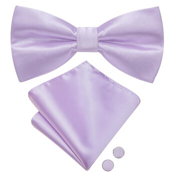 Hi-Tie Solid Light Purple Butterfly Silk Men Tie Hanky Cufflinks Жакардова предварително завързана папийонка за мъжко бизнес сватбено парти