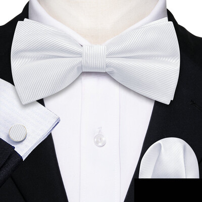 Barry.Wang Λευκό Μαύρο Γκρι Ασημί ανδρικό παπιγιόν Jacquard Paisley Floral προδεμένο παπιγιόν Hanky σετ μανικετόκουμπας Γάμος Business