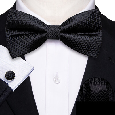 Barry.Wang Λευκό Μαύρο Γκρι Ασημί ανδρικό παπιγιόν Jacquard Paisley Floral προδεμένο παπιγιόν Hanky σετ μανικετόκουμπας Γάμος Business