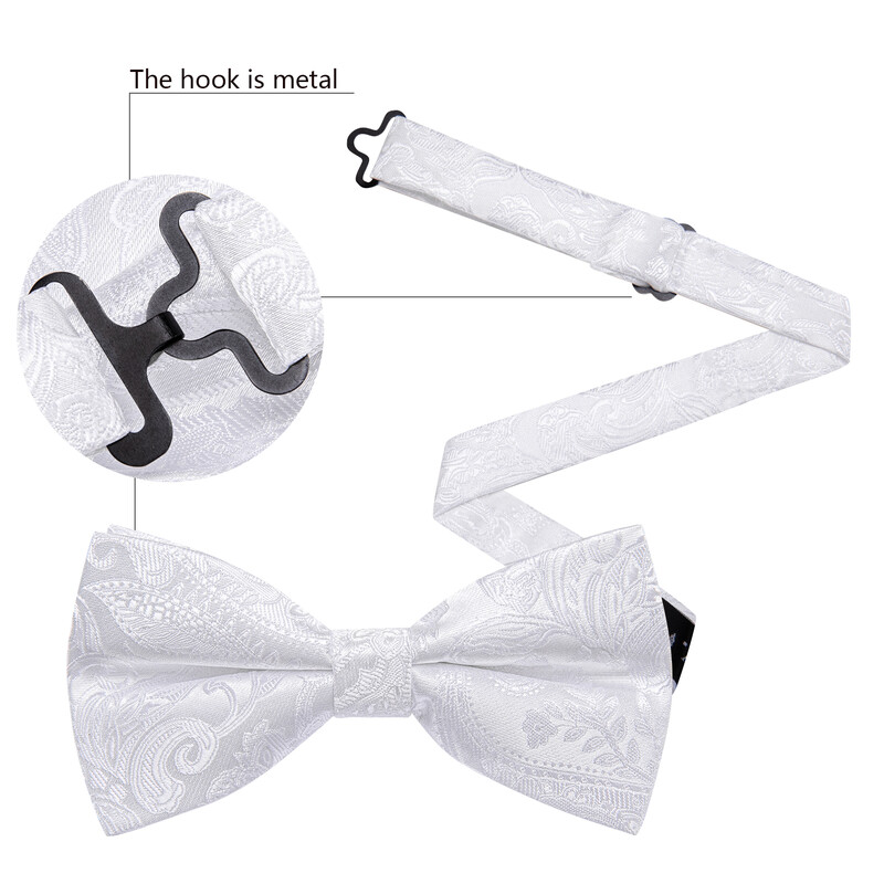 Barry.Wang Λευκό Μαύρο Γκρι Ασημί ανδρικό παπιγιόν Jacquard Paisley Floral προδεμένο παπιγιόν Hanky σετ μανικετόκουμπας Γάμος Business