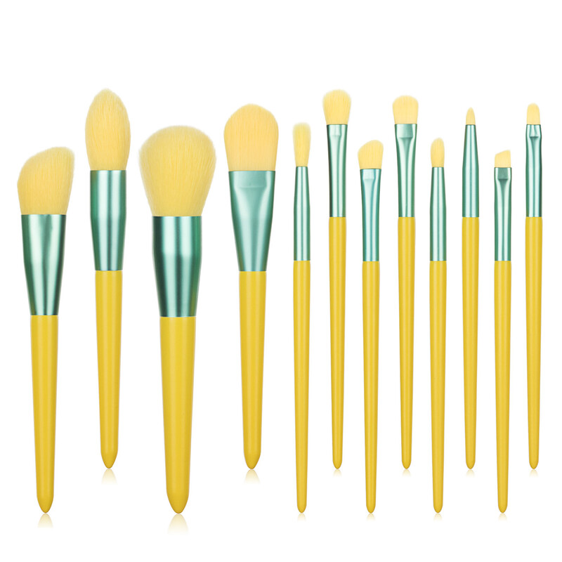 SAIANTTH sárga fa puha sörtéjű 12db sminkecset szett professzionális arc szem szépség kozmetikai eszköz alapozó szemhéjpúder ecset