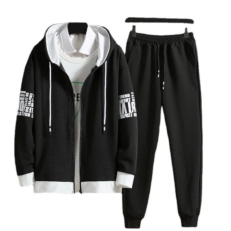 Rudens vīriešu džempera kostīms, brīvs ikdienas jaka, garas bikses, 2-daļīgs korejiešu moderna stila futbola komplekts