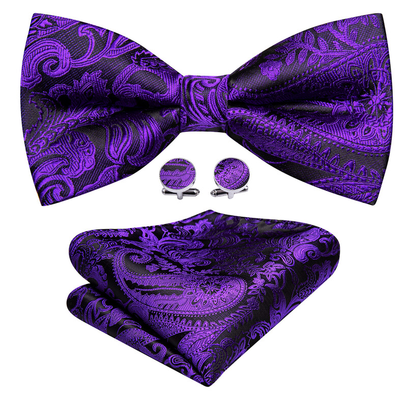 Barry.Wang selyem férfi csokornyakkendő Jacquard szőtt Paisley virágos pillangós csomó csokornyakkendő zsebkendő mandzsettagombok esküvői üzlet