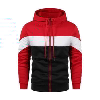 Férfi kapucnis pulóver cipzáras Patchwork kapucnis pulóver Sport szabadtéri alkalmi, mindennapi kapucnis Slim Fit pulóver