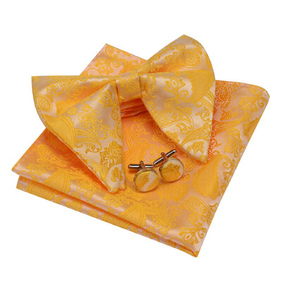 Ricnais Νέο Σχέδιο Paisley Silk Μεγάλο παπιγιόν Σετ μανικετόκουμπα για άντρες Επαγγελματικό παπιγιόν γάμου Τσέπη τετράγωνο Δώρα Γραβάτες