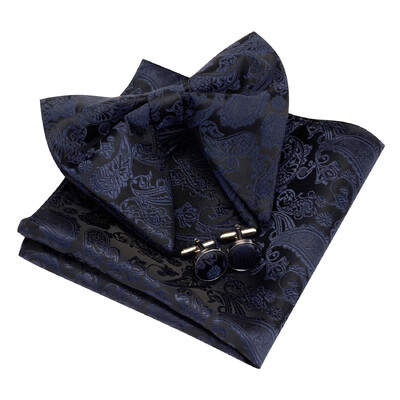 Ricnais Νέο Σχέδιο Paisley Silk Μεγάλο παπιγιόν Σετ μανικετόκουμπα για άντρες Επαγγελματικό παπιγιόν γάμου Τσέπη τετράγωνο Δώρα Γραβάτες