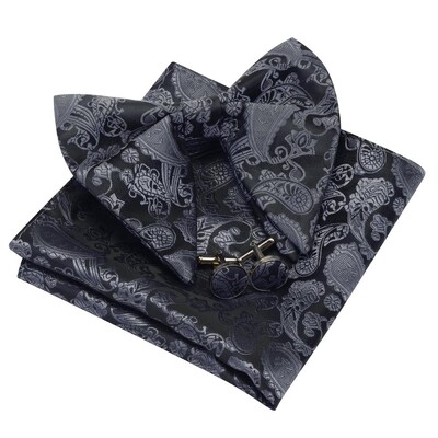 Ricnais Νέο Σχέδιο Paisley Silk Μεγάλο παπιγιόν Σετ μανικετόκουμπα για άντρες Επαγγελματικό παπιγιόν γάμου Τσέπη τετράγωνο Δώρα Γραβάτες