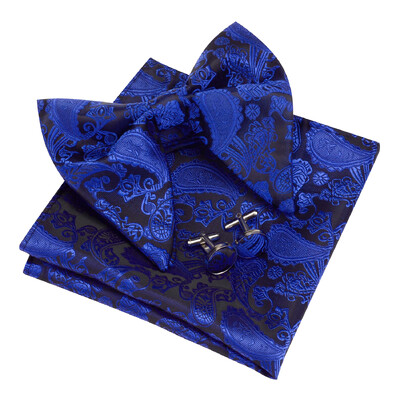 Ricnais Νέο Σχέδιο Paisley Silk Μεγάλο παπιγιόν Σετ μανικετόκουμπα για άντρες Επαγγελματικό παπιγιόν γάμου Τσέπη τετράγωνο Δώρα Γραβάτες