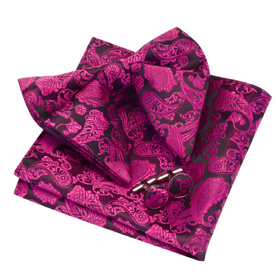 Ricnais Νέο Σχέδιο Paisley Silk Μεγάλο παπιγιόν Σετ μανικετόκουμπα για άντρες Επαγγελματικό παπιγιόν γάμου Τσέπη τετράγωνο Δώρα Γραβάτες