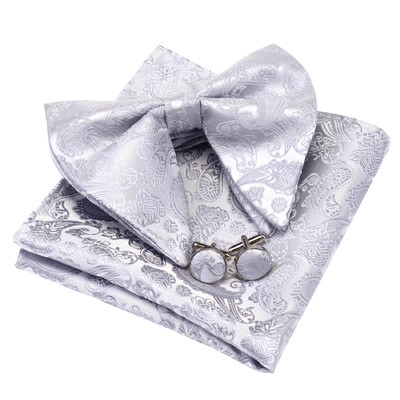 Ricnais Νέο Σχέδιο Paisley Silk Μεγάλο παπιγιόν Σετ μανικετόκουμπα για άντρες Επαγγελματικό παπιγιόν γάμου Τσέπη τετράγωνο Δώρα Γραβάτες