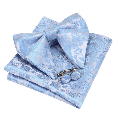 Ricnais Νέο Σχέδιο Paisley Silk Μεγάλο παπιγιόν Σετ μανικετόκουμπα για άντρες Επαγγελματικό παπιγιόν γάμου Τσέπη τετράγωνο Δώρα Γραβάτες