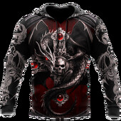 Liela izmēra tetovējums Skelets Cross Terror Red 3D Printed Vīriešu džemperis džemperis Ikdienas treniņtērpi Raven Bad Wolf Dzīvnieku apģērbs