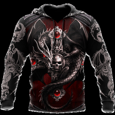 Liela izmēra tetovējums Skelets Cross Terror Red 3D Printed Vīriešu džemperis džemperis Ikdienas treniņtērpi Raven Bad Wolf Dzīvnieku apģērbs