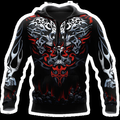 Liela izmēra tetovējums Skelets Cross Terror Red 3D Printed Vīriešu džemperis džemperis Ikdienas treniņtērpi Raven Bad Wolf Dzīvnieku apģērbs