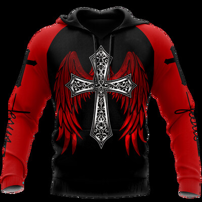 Liela izmēra tetovējums Skelets Cross Terror Red 3D Printed Vīriešu džemperis džemperis Ikdienas treniņtērpi Raven Bad Wolf Dzīvnieku apģērbs